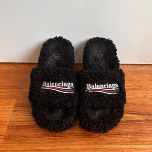 Balenciaga Black Furry Slides